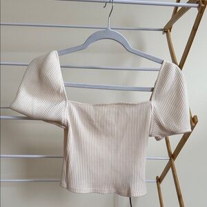 H&M Cream Ribbed Crop Top